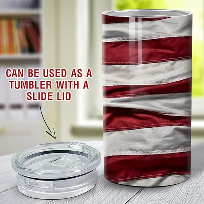 SANDJEST Eagle Tumbler American Flag 4 in 1 12oz Can Cooler Coozie Skinny Stainless Steel Tumbler Gift for Men Dad Father Travel Veteran Day 4th of July