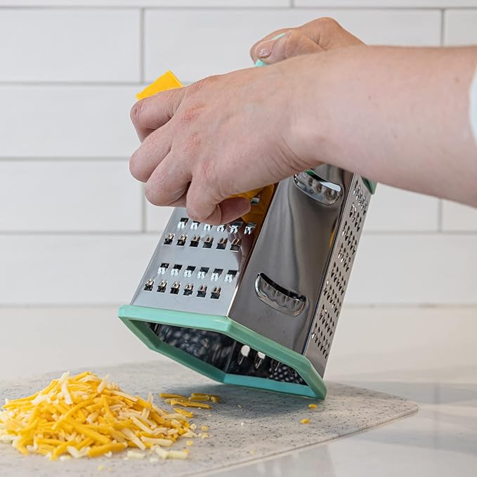 Beille 6 Side Stainless Steel Grater Top Handle Zester Slicer 7.75 Inch, Mint Green