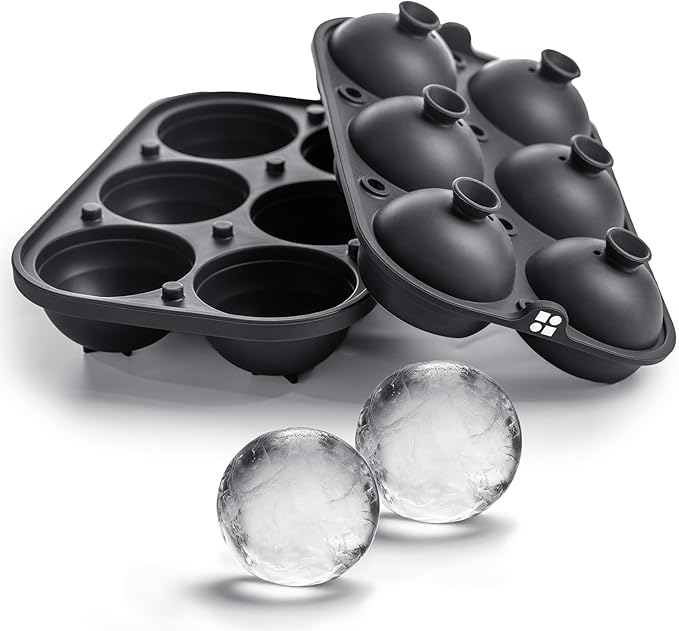 Glacio Ice Cube Molds – Large Silicone Ice & Sphere Mold Combo with Built-In Easy-Fill Funnel 2-Inch Round & Square Whiskey Ice Molds for Cocktails & Bourbon