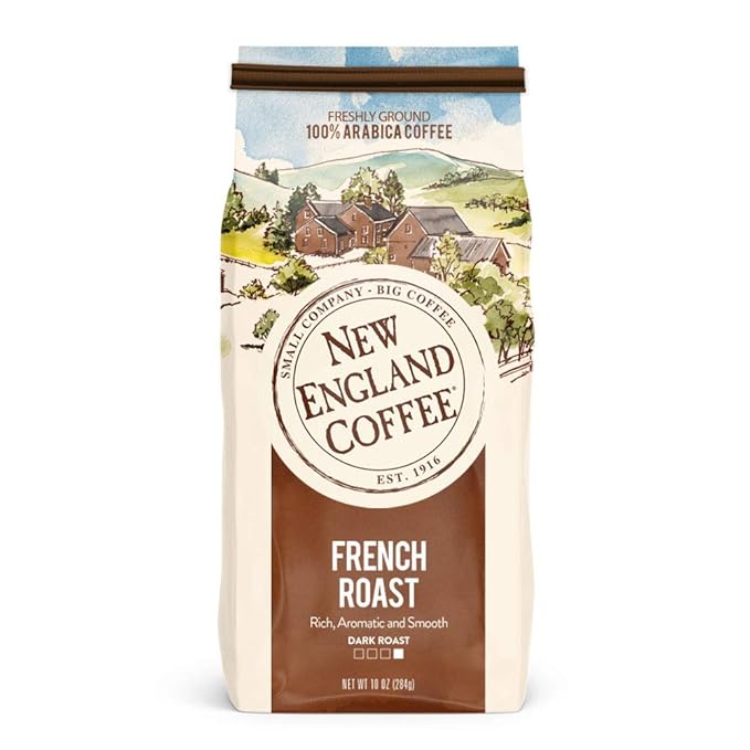 New England Coffee French Roast Dark Roast Ground Coffee, 10oz Bag (Pack of 1)