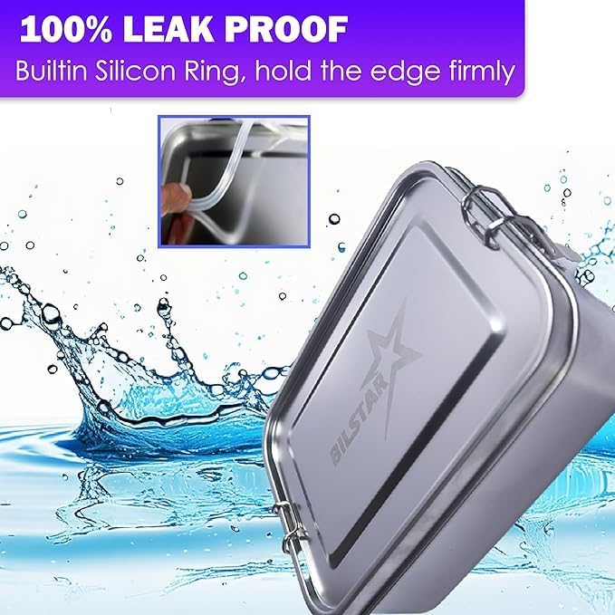 Stainless Steel Bento For Kids and Adults | Steel Lunch Box for School| Leak-Proof Food Containers | Metal Lunchbox for Work | Eco-Friendly| Leak-Proof| ((47 oz) - 3 Fixed Compartment)