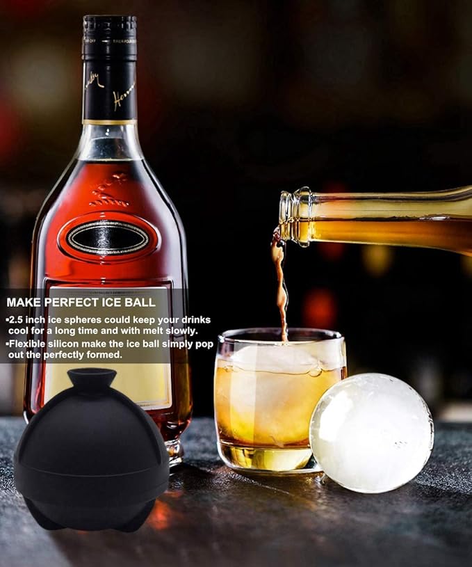 Ice Ball Molds Set of 4,Whiskey Ice Ball Maker Mold,Silicone Sphere Ice Molds with Built-in Funnel,Large Round Ice Cube Molds Make 2.5 Inch Sphere Ice for Whiskey & Cocktails