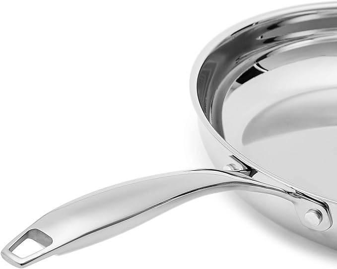 Amazon Basics 2-Piece Oven Safe, Riveted Handle Stainless Steel Induction Frying Pan Set - Silver, 8-inch & 10-inch