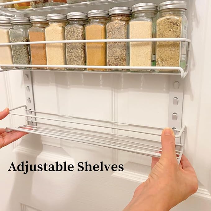 Evelots Over the Door Pantry Organizer -5 Tier Spice Rack -Holds up to 40 Spices & More - Adjustable Metal Baskets for Kitchen, Bathroom Storage & Organization (White) Easy Install Extra Deep Baskets