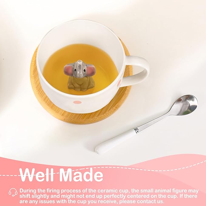 White Elephant Gifts for Adults Cute Elephant Mug with 3D elephant Inside Kawaii Ceramic Coffee Mug Tea Cup with Lid Spoon Friendship Birthday Christmas Gifts for Women Men Sisters Friend Coworkers