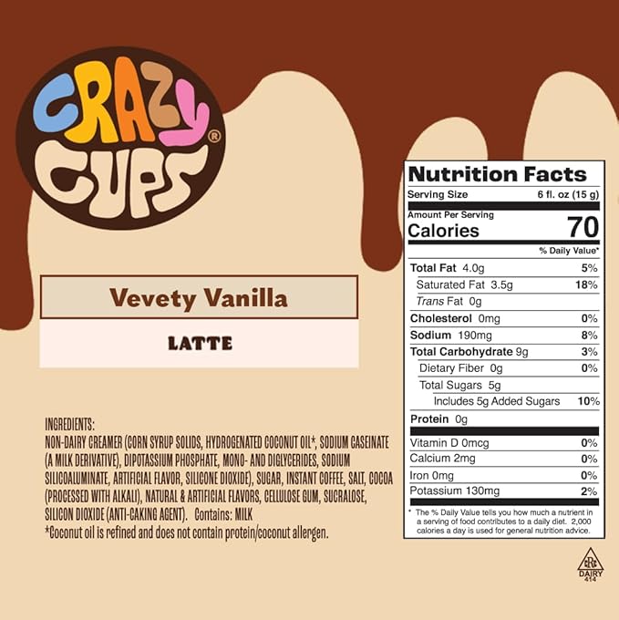 Crazy Cups Velvety Vanilla Latte Pods - Single Serve for Keurig K Cup Brewers, 22 Count