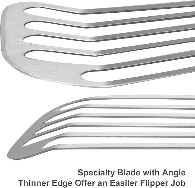 KSENDALO Fish Spatula Stainless Steel, Egg Flipper Spatula with Thin Flexible Slotted and Angled Blade for Kitchen Cooking, Grill, Camping, Essential Metal Spatulas,Silver Kitchen Utensils Set