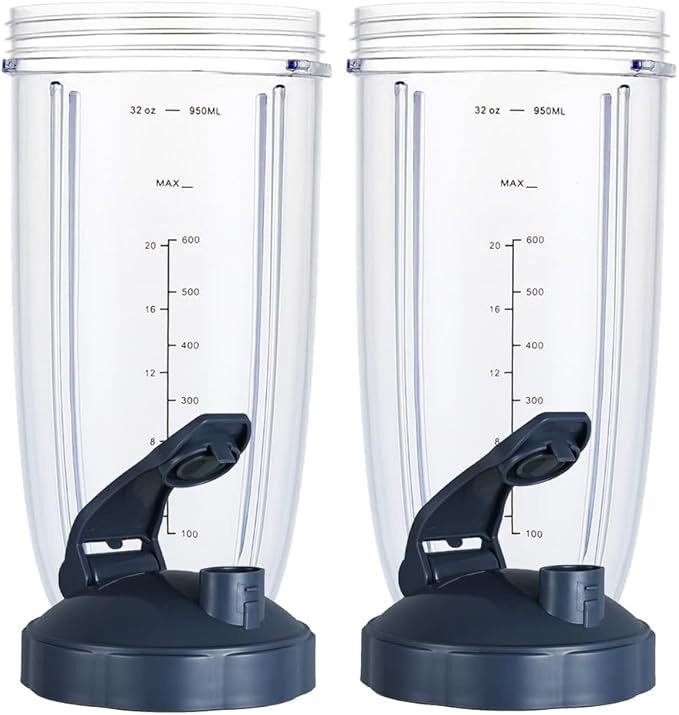 Upgrade Blender Cups Fit for Nutribullet 600w/900w, Replacement Parts 32oz Cups with Flip-Top To-Go-Lids, Blender Accessories (2 Pack)