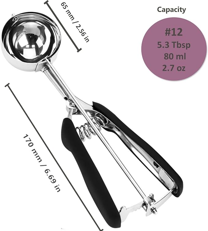 Stainless Steel Ice Cream & Cookie Scoop - 5.3Tbsp/80ml/2.7oz Capacity, Trigger Release