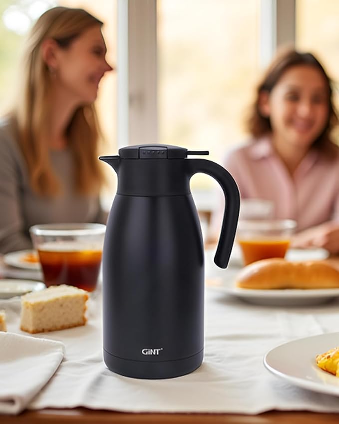 GiNT 1.9L / 64Oz Thermal Coffee Carafe, Insulated Stainless Steel Coffee Carafes for Keeping Hot/Double Walled Vacuum Thermal Carafe (Black)