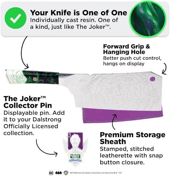 Dalstrong Professional Cleaver Knife - 7 inch - THE JOKER™ Edition Official License - 5 Layer 9CR18MOV Stainless Steel - Resin Handle - Chef's Cooking Blade - Collection Item - Knife Sheath