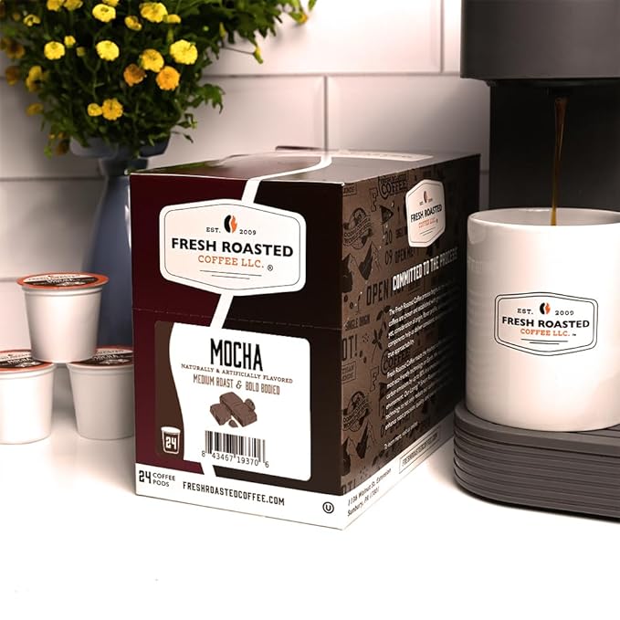 Fresh Roasted Coffee, Mocha, Flavored Coffee Pods, 24 Count