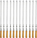 12 Pack Kabob Skewers BBQ Barbecue Skewers Stainless Steel Sticks 22 Inch Heavy Duty Large Wide Reusable with Nonslip Wooden Handle Ideal for Shish Kebab Chicken Shrimp and Vegetables