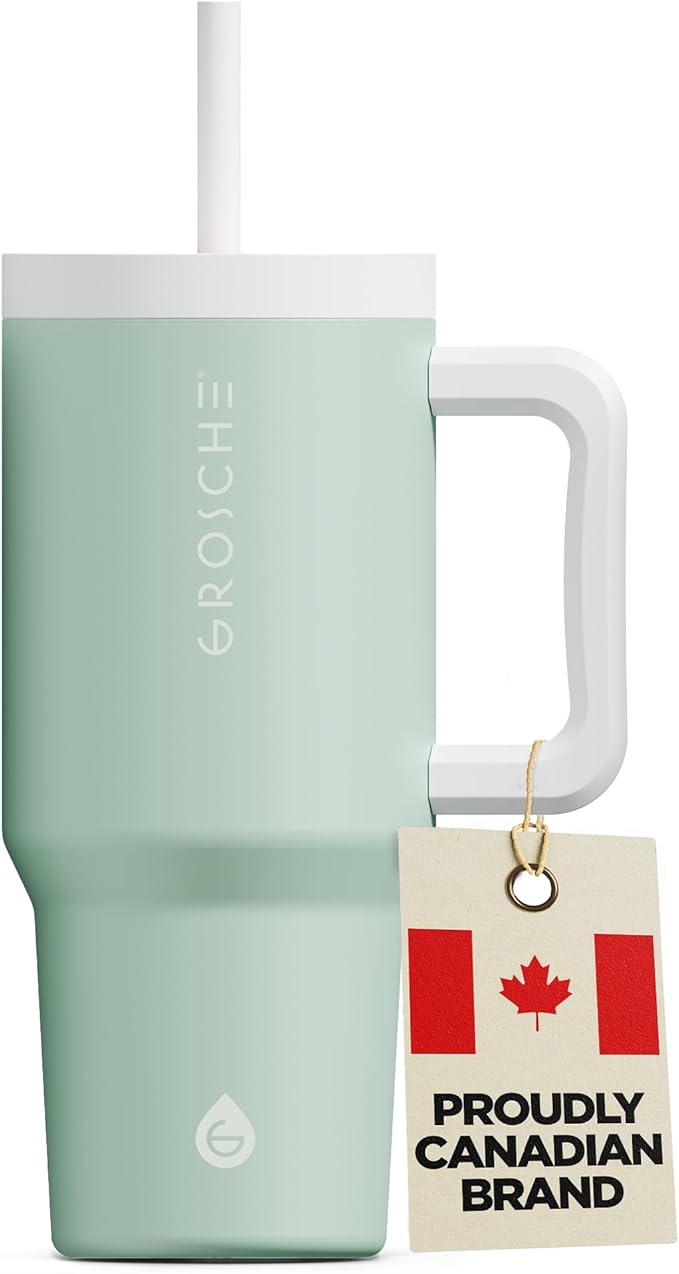 GROSCHE ASPEN 32 oz Tumbler with Handle and Straw. Extreme Insulation, Classy Design, Built to Last Insulated Stainless Steel Tumbler with Handle, Lid and Straw - Seafoam Green