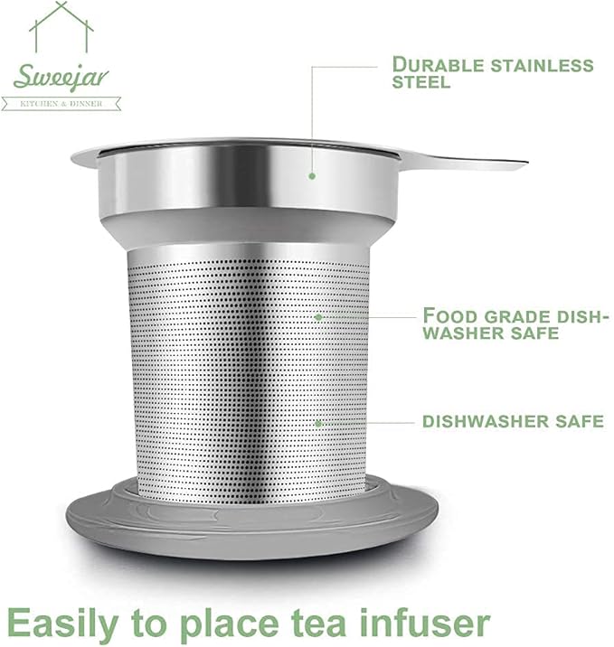 Sweejar Porcelain Tea Infuser Cup with Lid, 16 oz Teacup with Strainers for Loose Leaf, Microwave and Dishwasher Safe Coffee Mug, Steeping Mug for Tea Drinkers,Christmas Gift (White)