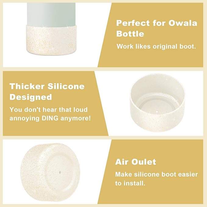 2PCS Silicone Water Bottle Boot for Owala 32oz, Protective Bottom Bumper Anti-Slip Sleeve for FreeSip, Twist, and Flip Stainless Steel Bottles, Dishwasher Safe and BPA Free(Shiny Gold)