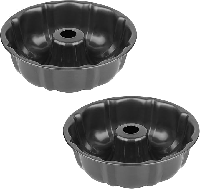 9.5" Non-stick Cake Pan, Heavy Duty Carbon Steel Fluted Tube Round Baking Pan,Buntz Pound Cake Pan Mold,Tube Bakeware,Baking Mold for Jello,Gelatin,Chocoflan,Flan - 2 PCS