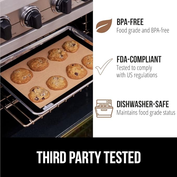 GORILLA GRIP Reusable Nonstick Silicone Baking Mat, 2-Pack, BPA-Free Oven Safe Food Liner for Toaster Ovens, Mini Cookie Sheets, Easy Clean, Holiday Baking Essentials, 11.75x8.25, Quarter Sheet, Black