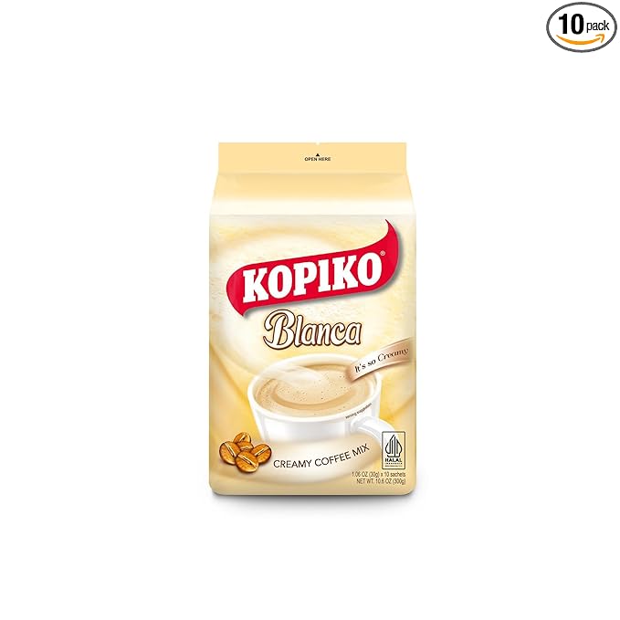 Kopiko Blanca Instant Coffee Mix – Authentic Indonesian Volcanic Coffee – Delicious Creamy Instant Coffee with Tempting Aroma (1.06 OZ/30gr x 10 Coffee Sticks)