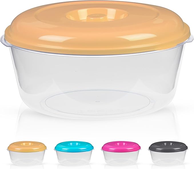 DecorRack XX-Large Food Storage Container, 236 oz, BPA Free Plastic, Multipurpose Plastic Storage Container, Round Cake Dough Riser Bowl with Lid, Random Color (1 Pack)