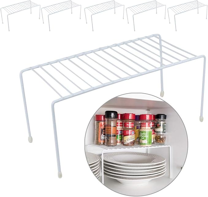 Evelots Kitchen Cabinet Wire Shelf Organizer/Rack - 6 Pack Sturdy Metal Shelf Risers - Double Your Counter Space - Great for Kitchen, Freezer, Pantry and Bathroom - Rustproof - White