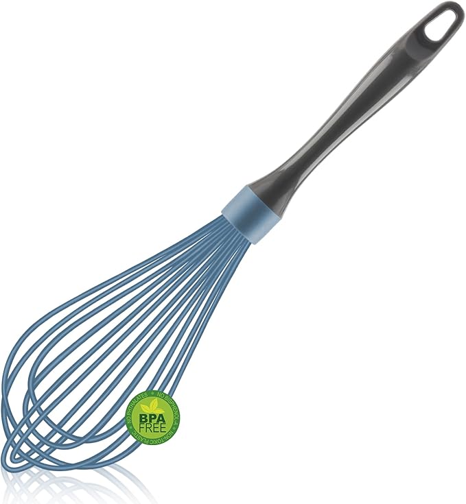 Dishwasher Safe Whisk, Professional Whisks, Stainless Steel & Silicone Wisk, Plastic Rubber Whisk Tool For Nonstick Cookware Pans, Heat Resistant Whisk, Blue, 12*3 inch (L-1-l)