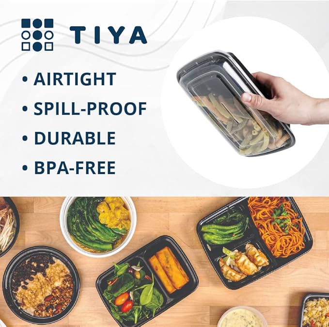 TIYA Food Containers - 58 oz Bulk 150 Pack with Lids - Rectangular Plastic To-Go Containers - Reusable, Microwavable, Dishwasher Safe - Leak-Proof for Meal Prep - BPA-Free