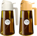 YARRAMATE 2PCS 16oz/470ml Oil Sprayer for Cooking with Stickers, Food-Grade 2 in 1 Olive Oil Dispenser Bottle for Kitchen, Premium Dark AmberGlass Oil Bottle for Air Fryer, BBQ(White & Orange)