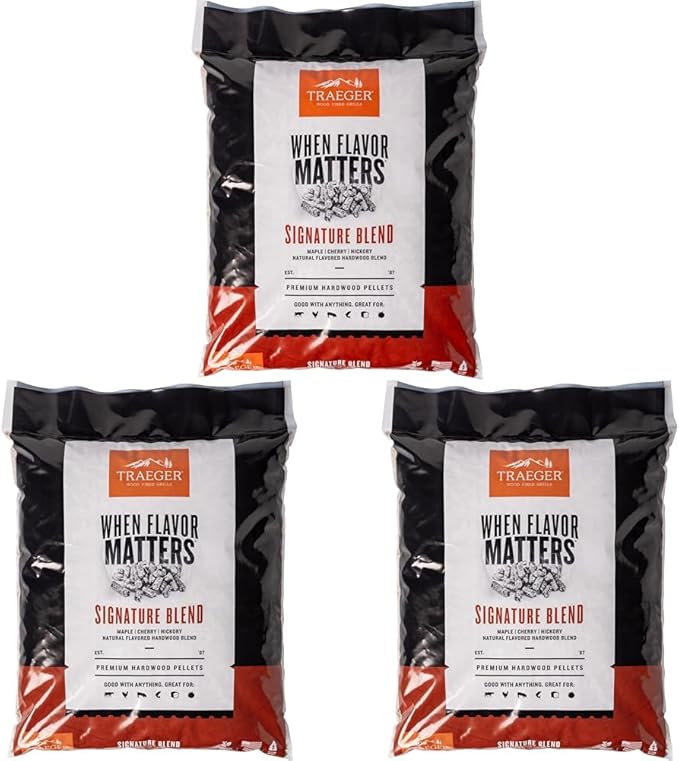Traeger Grills Signature Blend 100% All-Natural Wood Pellets for Smokers and Pellet Grills, BBQ, Bake, Roast, 18 lb. Bag (Pack of 3)