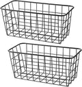 LeleCAT Small Wire Stroage Baskets, Wire Baskets for Kitchen Cabinets, Pantry, mall bags of tea and seasoning packets, Bathroom, Black, 2 Pack