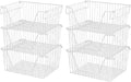Slideep 14'' Large Metal Wire Storage Organizer Bin Basket Farmhouse Decor Stackable Storage Organizer for Pantry Home Bathroom Kitchen Organization White - 6 Pack