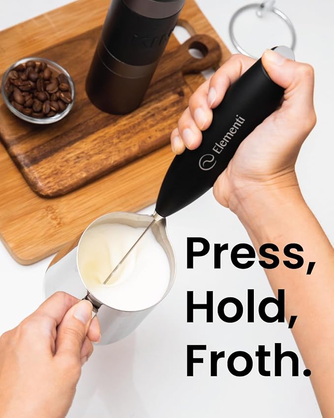 Elementi Milk Frother Wand - Powerful Hand Frother for Coffee - Handheld Electric Whisk, Milk Foamer, Mini Whisk & Coffee Blender for Frappe, Lattes, and Matcha (Pastel Blue)