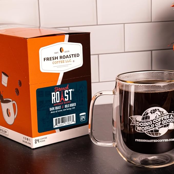 Fresh Roasted Coffee, French Roast, Dark, 24 Pods for K Cup Brewers