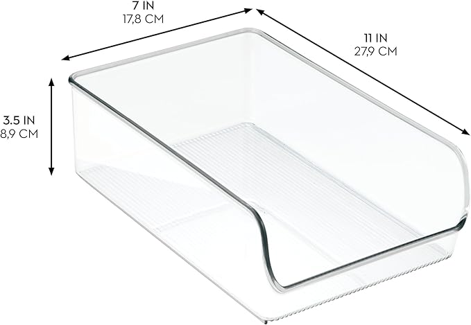 iDesign Plastic Pantry Organizer Bins - Storage Bin for Cabinets or Fridge - Set of 4 - Clear