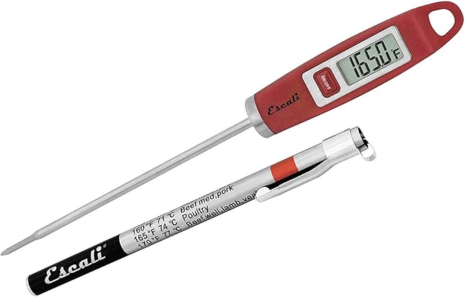Escali DH1 Gourmet Digital Meat Thermometer with Extra Long Probe, NSF Certified, Red
