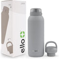 Ello Cooper 40oz Stainless Steel Water Bottle with 2 Lids Chug and Straw | Leak Proof | Double Walled and Vacuum Insulated | Built in Carry Loop | Dishwasher Safe | Gray