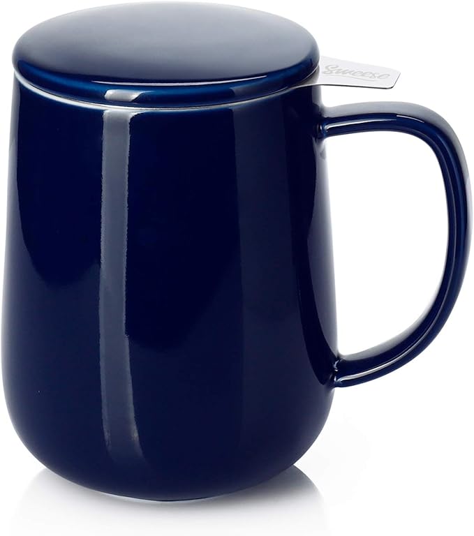 Sweese 20oz Porcelain Teacup with Infuser and Lid, Large Tea Mug for Loose Tea - Microwave and Dishwasher Safe, Insulated, Modern Design for Tea Lovers
