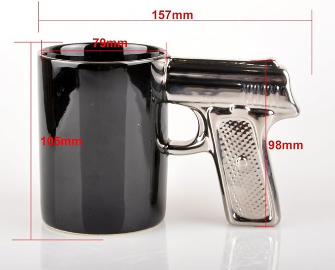 HLJgift Novelty Ceramic Coffee Mugs Gun Mugs Pistol Cup for amazing gift Black&Silver