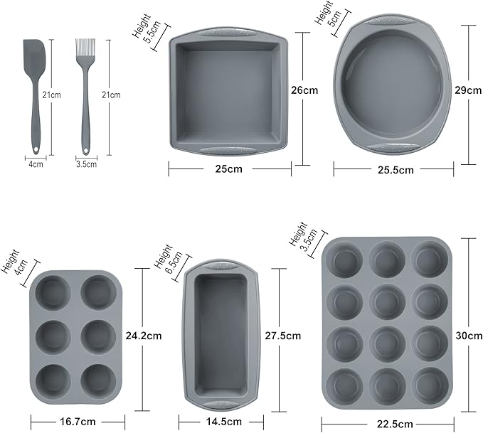 Economical 7in1 Nonstick Silicone Baking Cake Pan Cookie Sheet Molds Tray, Heat Resistant Bakeware Tools for Muffin Loaf Bread Pizza Cupcake