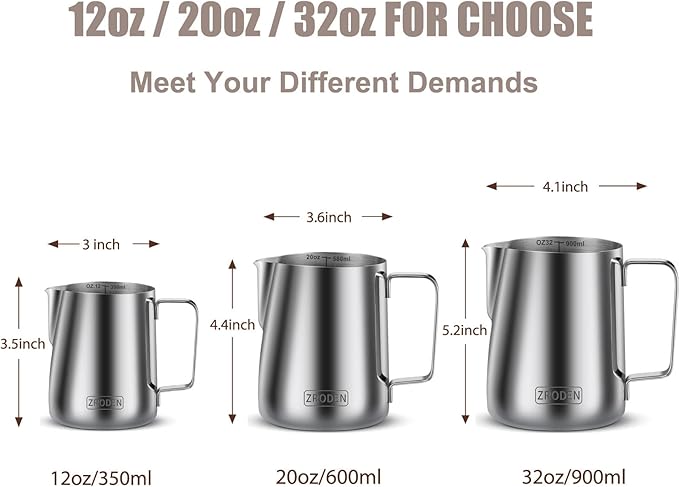 Milk Frothing Pitcher, 32oz Espresso Steaming Pitchers Stainless Steel Cappuccino Coffee Machine Accessories Barista Tools Steamer Froth Pitchers Milk Jug Cup with Decorating Pen Latte Art