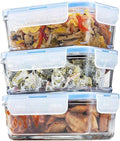 FineDine Glass Meal Prep Containers with Lids - Set of 3 Square 28 Oz Containers - Airtight, Leakproof, Microwave & Dishwasher Safe - Perfect for Snacks, Dips, and Meal Prep
