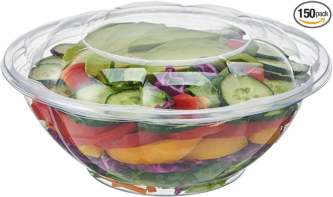 [24 oz. 150 Sets Clear Plastic Salad Bowls with Airtight Lids Disposable To Go Mixing Containers Serving for Fruit, Quinoa, Lunch and Meal Prep