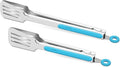 Premium 304 Stainless Steel Barbecue Turners, Heavy Duty Non-Stick BBQ Cooking Kitchen Tongs, 9" and 12" Blue