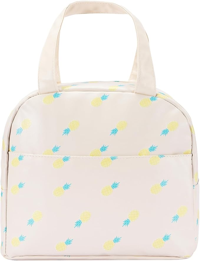 Lunch Bag for Women Men Cute Leather Lunch Tote Bags Reusable Insulated Lunch Box Large Capacity Reusable Insulated Cooler for Work Picnic or Travel