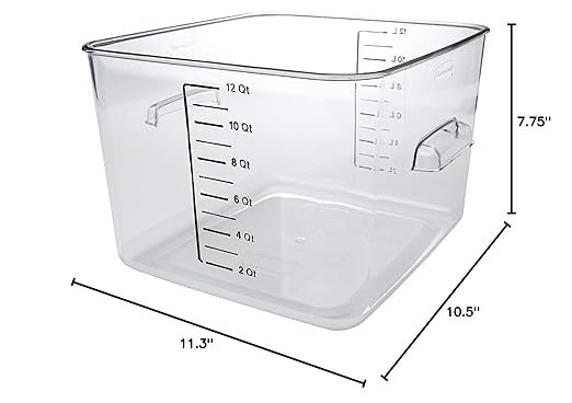 Rubbermaid Commercial Products, Space Saving Square Food Storage Container, 12 Quart, Clear, for Kitchen/Sous Vide/Meal Prep