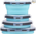KUON Collapsible Silicone Food Storage Containers with Airtight Lids, Set of 4 Stacking Container, Microwave and Freezer and Dishwasher Safe, with Vent Valve, BPA Free (350ml and 500ml)