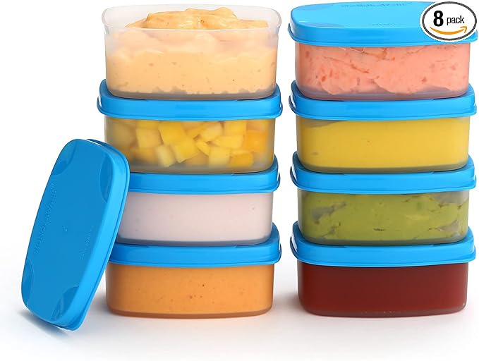 Reusable Airtight Containers 3 oz 8 Pack for Snacks, Baby/Toddler Puree, Condiments, Picnics, Food Prep, Lunch - Plastic Storage Containers, Dishwasher, Microwave, Freezer Safe, BPA Free