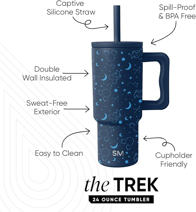 Simple Modern Disney Kids 24 oz Tumbler with Handle and Silicone Straw Lid | Spill Proof Leak Resistant | Reusable Stainless Steel Bottle | Kids Boys | Trek Collection | Mickey Mouse Constellations