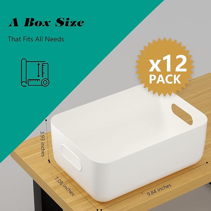 OWill 12 PCS Plastic Storage Bins and Baskets for Efficient Home Classroom Organization Small Containers in Multicolour for Kitchen, Cupboard box, and Bathroom Organizer on Shelves and Tubs