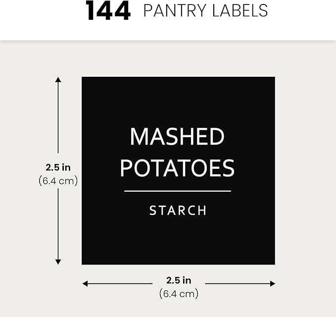 Talented Kitchen 144 Minimalist Pantry Labels – Preprinted White All-Caps on Matte Black Vinyl Stickers, Water-Resistant Adhesive Labels for Kitchen, Jars, Containers, Spices & Pantry Organization